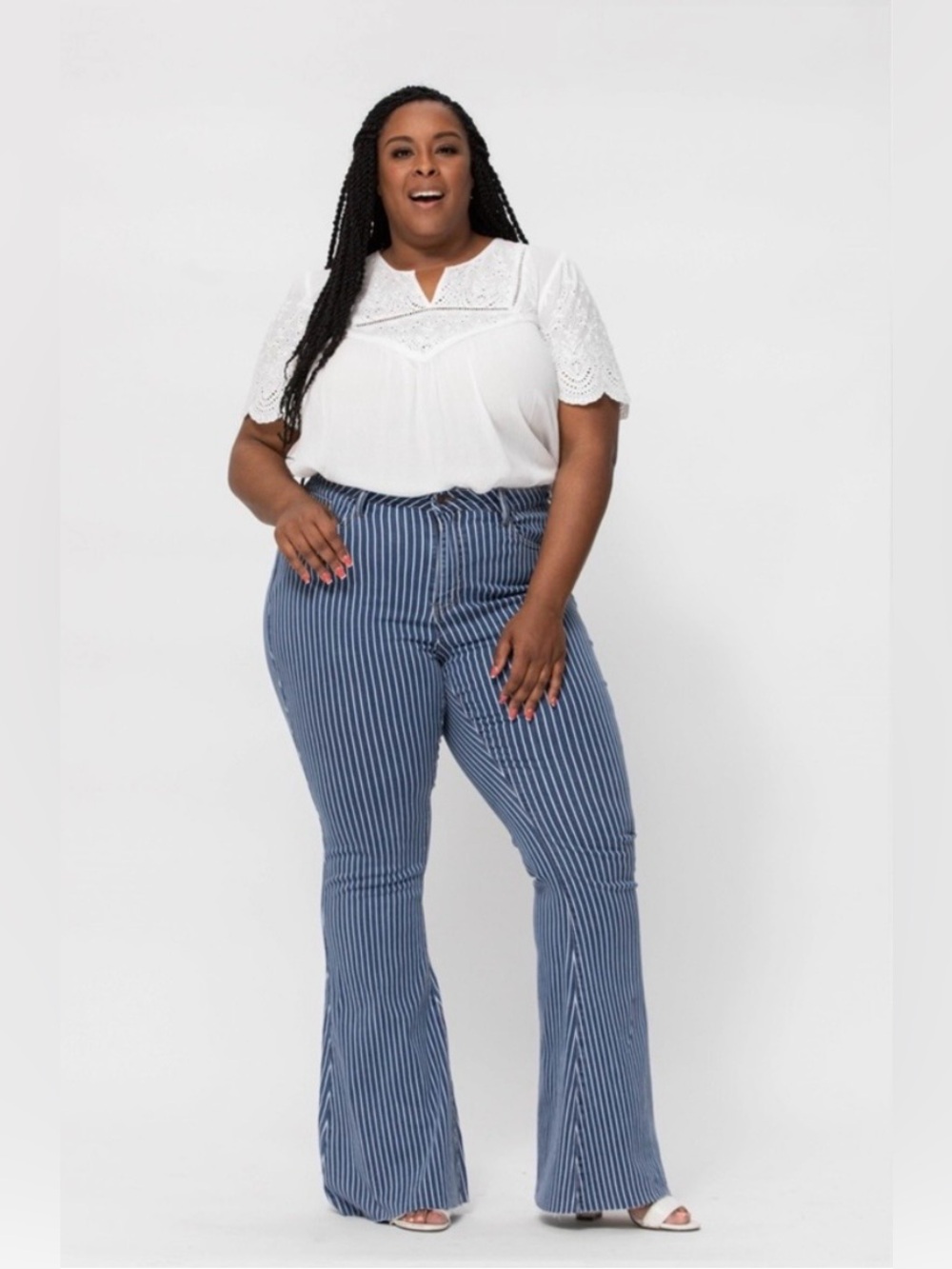 Judy Blue Dark Blue Striped High Waist Super Flare Raw Hem Jeans Size 20W NWT